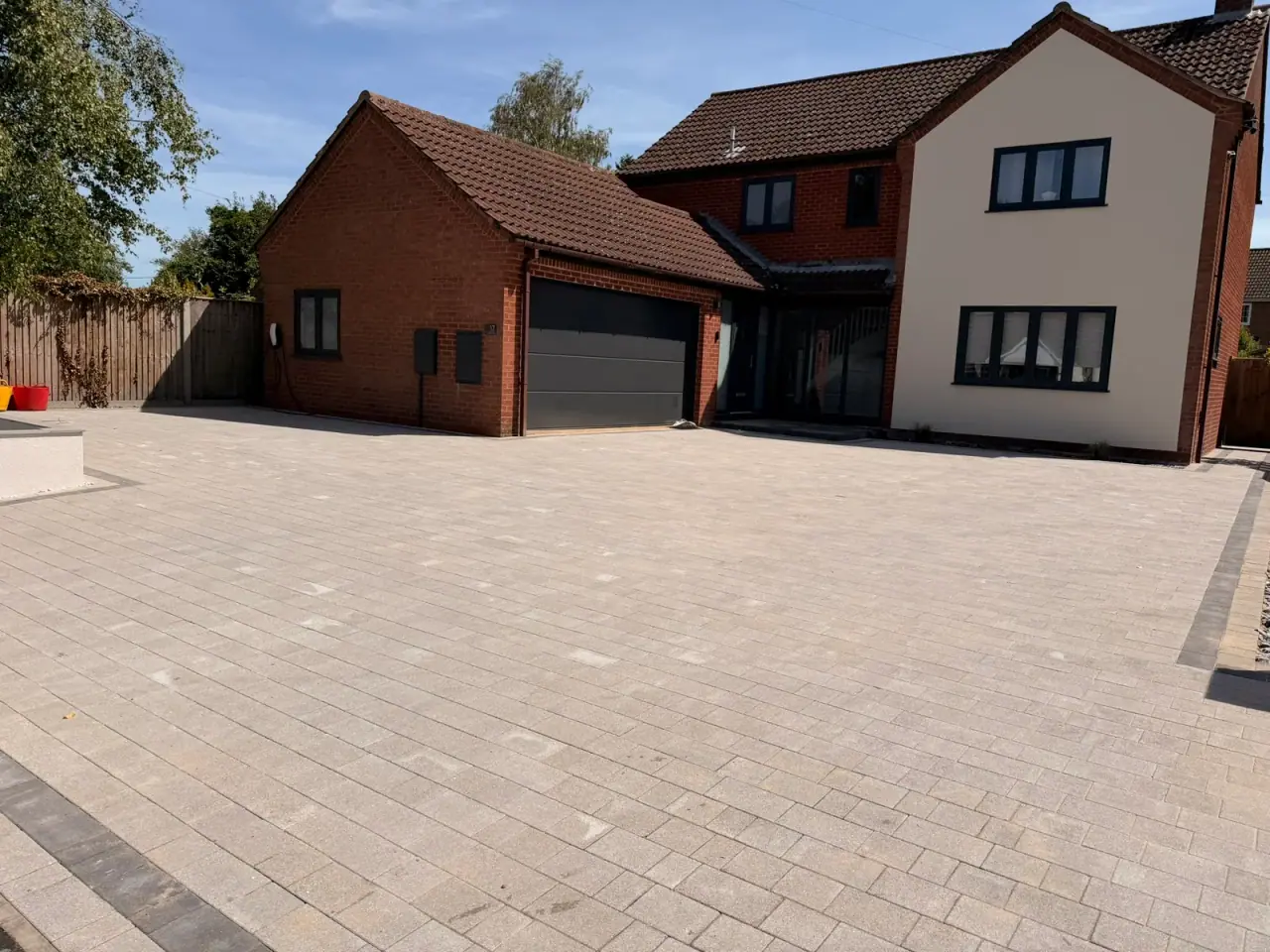 Block paving driveway, wide view